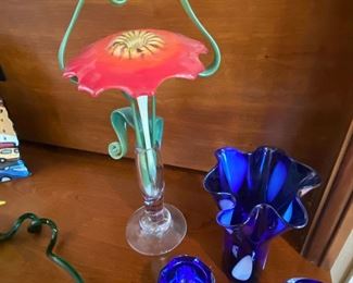 Cobalt art glass and unique glass flower