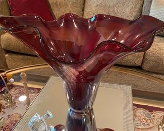 Red Vessel Art Glass signed