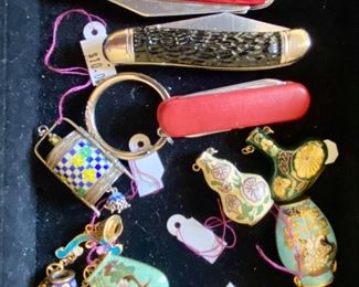 Cloisonne pieces and pocket knives
