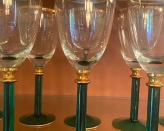 Vintage wine stemware emerald stems with gold accents