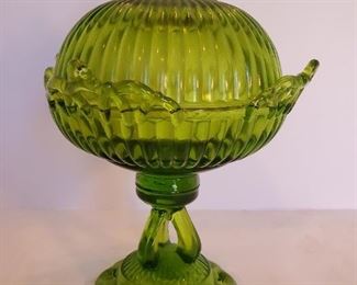 Vintage Green Pedestal Candy Dish