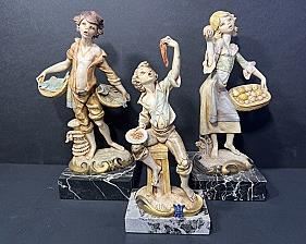 Vintage Italian Depose resin figurines x3, genuine Carrara marble made in Italy