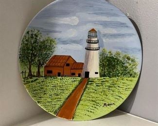 Painted lighthouse plate, 10" diameter,  was $12, NOW $9