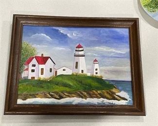 Lighthouse painting, framed, 18"W x 14"H,  was $38, NOW $25