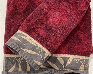 Burgundy bath and hand towel,  was $6, NOW $4