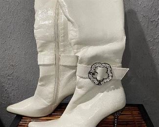 White boots with Rhinestone buckle, Size 7,  was $25, NOW $15