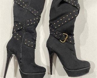 Black buckle high heel boots,  Size 6,  was $25.