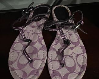 Coach Purple Metallic T Strap Flat Buckle Slingback Leather Sandals ,  Size 6B, was  $32, NOW $20
