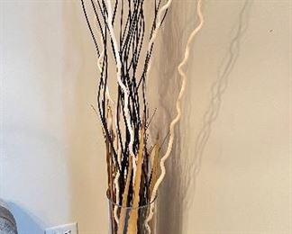 Large glass vase with twig branches,  was $30, NOW $18