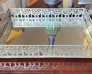 Silver filigree mirrored tray,  14" x 19",  was $34, NOW $22