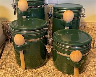 Green 4 piece canister locking set with wooden spoons,  was $24, NOW $15