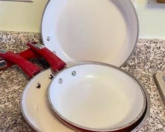 Bialetti Aeternum Nonstick White Ceramic Cookware,  Saute Pans, Red & White (3), $35