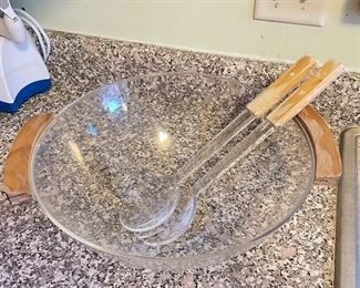Plastic salad bowl and tongs,  was $6, NOW $4