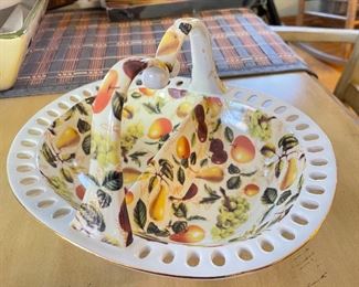 Porcelain basket with fruit design, 9" x 7.5", was $8, NOW $5