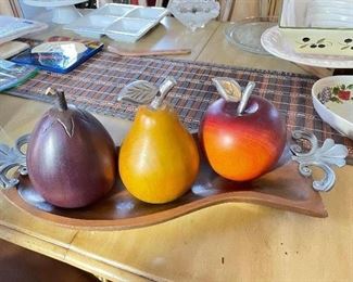 3 Fruit decor on wooden tray, 2' x 9"H x 7"W,  was $15, NOW $10