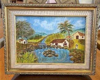 Rambling creek w/farm house & buildings pic, 18"W x 14"H,  was $34, NOW $20