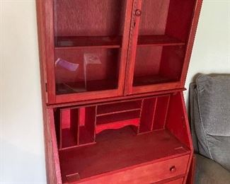 Vintage RE PURPOSED RED Bookcase Secretary 