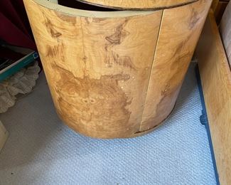 Post Modern Burl Wood Henerdon Cylinder Night Table 