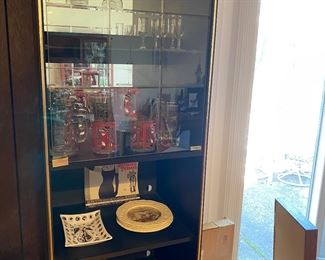 Post Modern Black with Gold Trim, Leaded Glass Doors Cabinet (2)