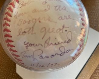 Vintage TO BOB signed Tommy Lasorda and Dated, In a case and stand