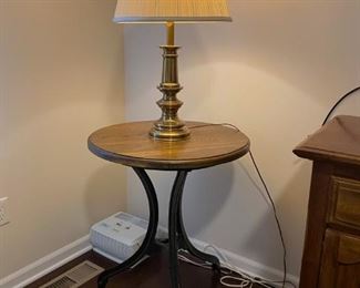 Brass Lamp on Wood/Metal Side Table