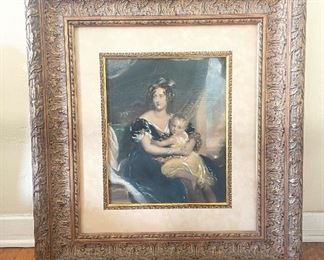 Vintage print, colorized by artist, gilt frame. 