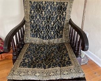 Large scale antique armchair. Caning, turned legs. 