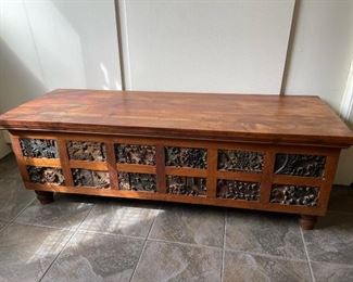 Indian blanket chest. Carved reliefs. 