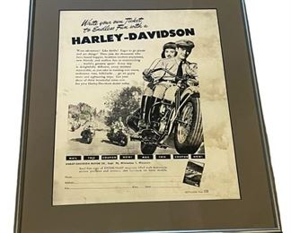 Framed 1948 Harley Davidson Motorcycle AD