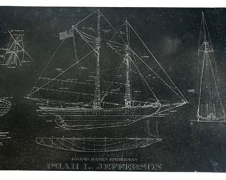 Vintage Fisherman Etching Blueprint Slate