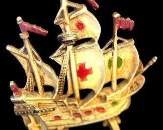 Metal Red Cross Galleon Ship Decor