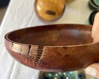 Catalina Ironwood bowl with wabi- sabi.  My favorite piece at the sale. It teaches us to acknowledge three simple realities: nothing lasts, nothing is finished, and nothing is perfect. Wabi refers to rustic simplicity, humility and being at one with nature. While sabi refers to the beauty and serenity that comes with age and time, the ability to accept the lifecycle of things.