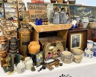 Red Wing spongeware, lanterns, enamelware, 