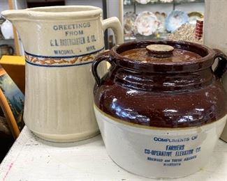 Red Wing sponge-band adverting pitcher and beanpot 