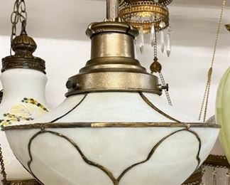 1930's leaded glass pendant lamp 