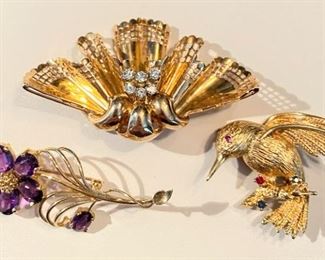 Solid 10k-14k gold brooches 