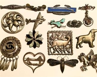 Sterling silver brooches/pins