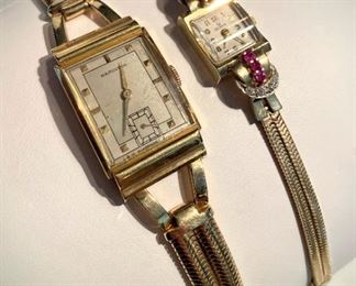 10k gold Hamilton men's watch and 10k Helbros women's watch 