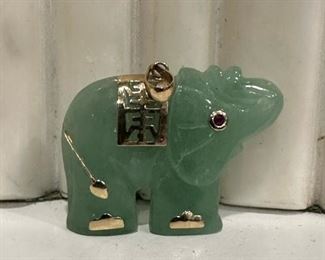 JADE Elephant Pendant with 10K GOLD Accents