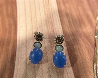 Peruvian Blue and Green Opal Pendant on 14KT GOLD Necklace and Mount with Matching Earrings