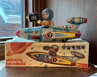 UNIVERSE TELEVIBOAT Vintage 1970's Tin Toy Spaceship 