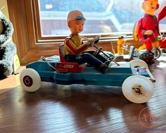 1960's ROSKO Battery Operated Lite-O-Wheel Go Kart Tin Toy