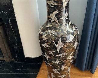 Large Chinese Black Heron Floor Vase