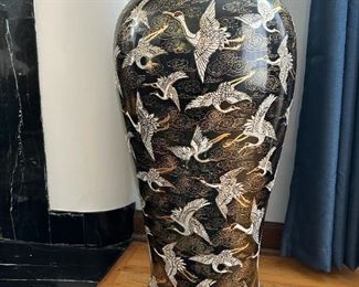 Large Chinese Black Heron Floor Vase