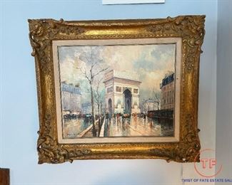 Signed Oil on Canvas Paris Street Scene
