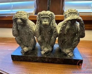 See, Hear, Speak No Evil Monkey Table Lamp