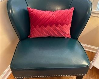 MADISON PARK Sheldon Blue Modern Armless Faux-Leather Accent Chair