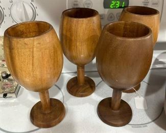 Handmade Monkey Pod Wood Goblets