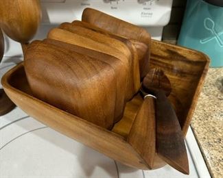 Handmade Monkey Pod Wood Salad Bowl Set