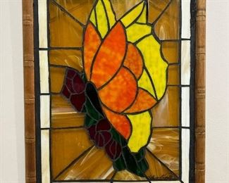 Wood Framed Stained Glass Butterfly Art by KATHY LIPPOLD